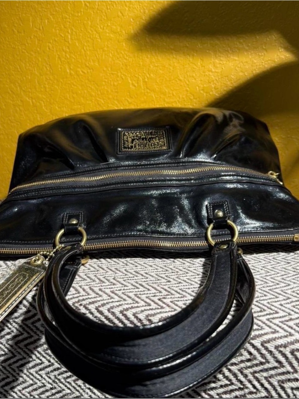 Coach Poppy Black Patent Leather Liquid Gloss Tote - Picture 6 of 11